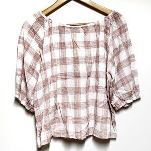 NWT Universal Thread Gingham Puff Sleeve Rose Blush Crop Top Womens Sz XL